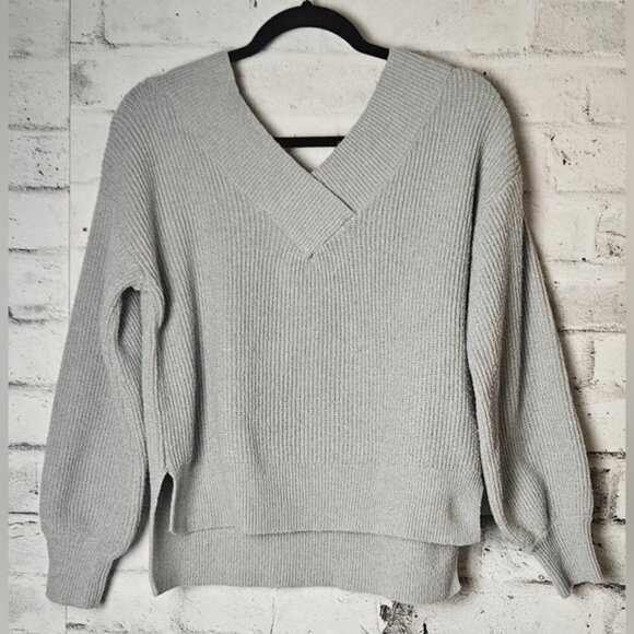 Light Blue Knit Deep V-Neck Sweater By Pink Rose - Picture 2 of 10